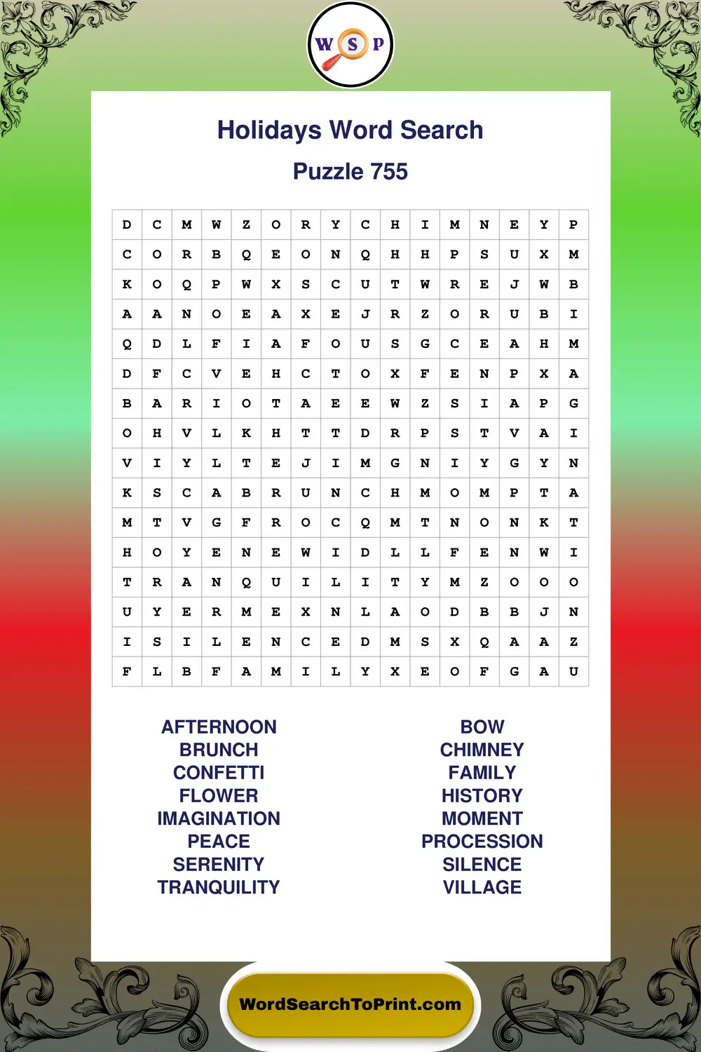 Holidays Word Search Puzzle 755