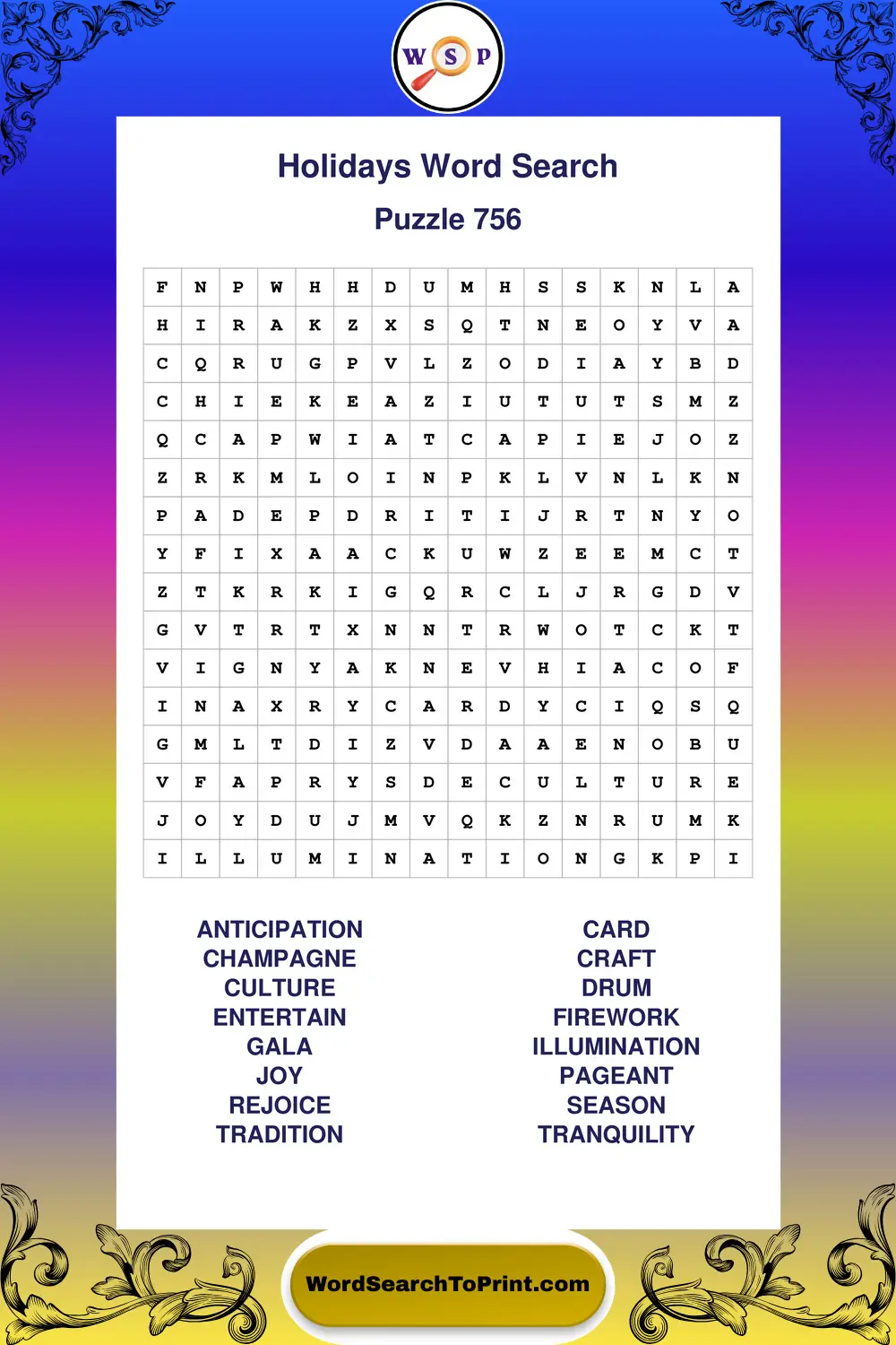 Holidays Word Search Puzzle 756