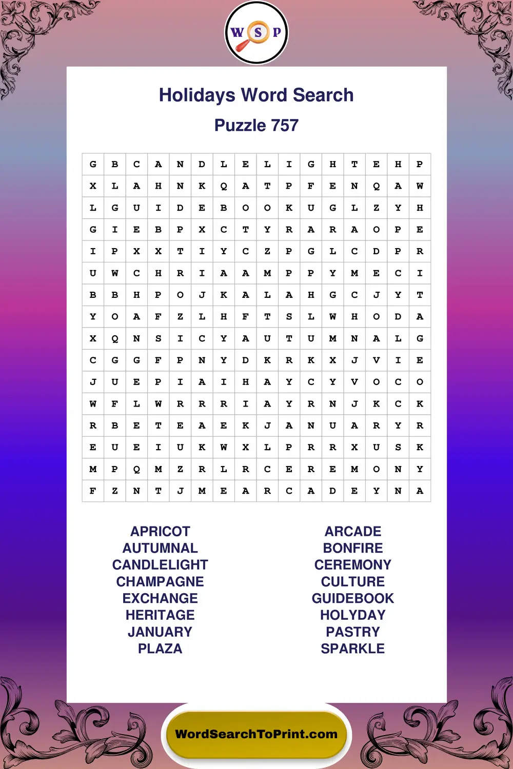 Holidays Word Search Puzzle 757