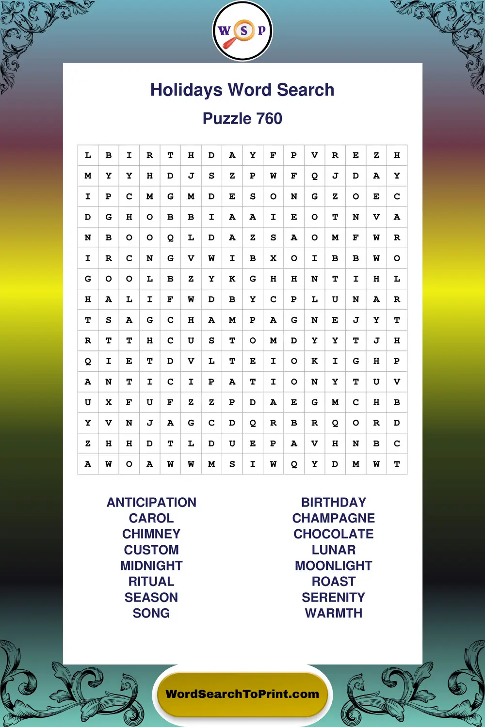Holidays Word Search Puzzle 760