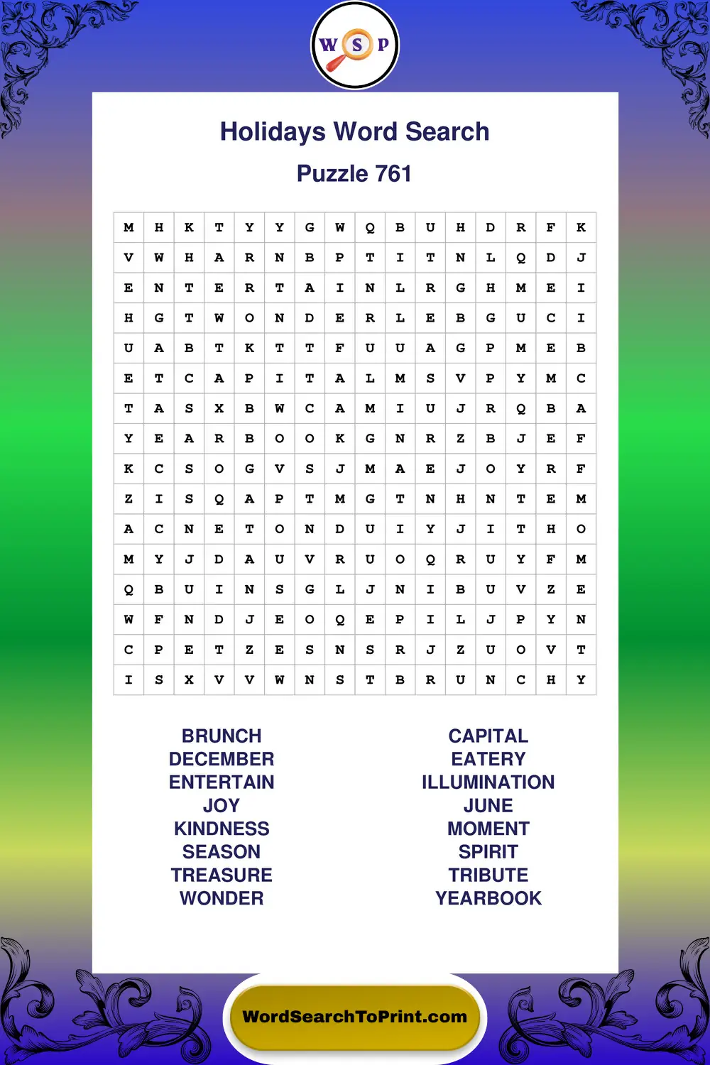 Holidays Word Search Puzzle 761