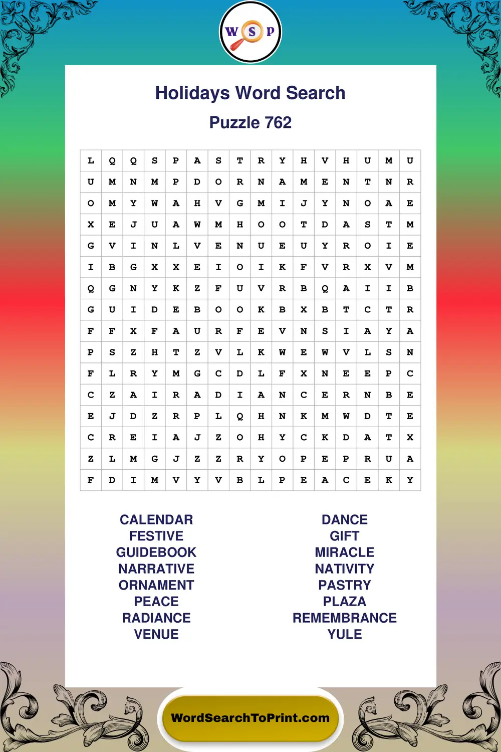 Holidays Word Search Puzzle 762