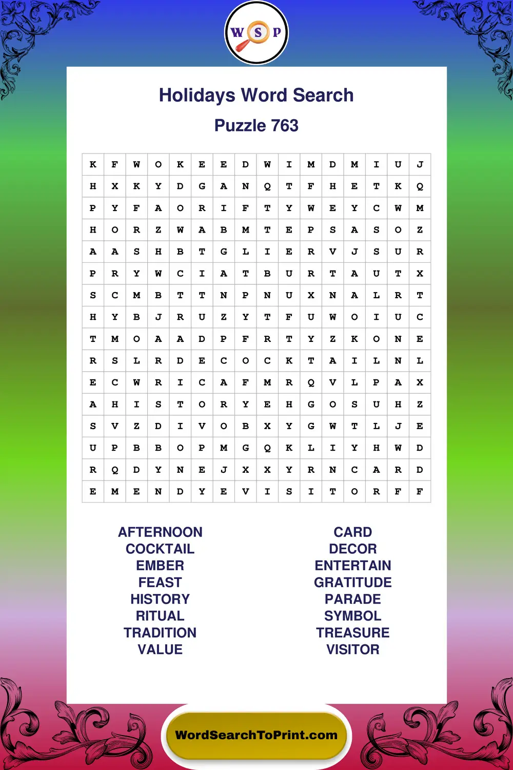 Holidays Word Search Puzzle 763