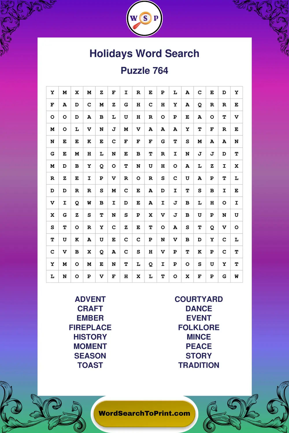 Holidays Word Search Puzzle 764