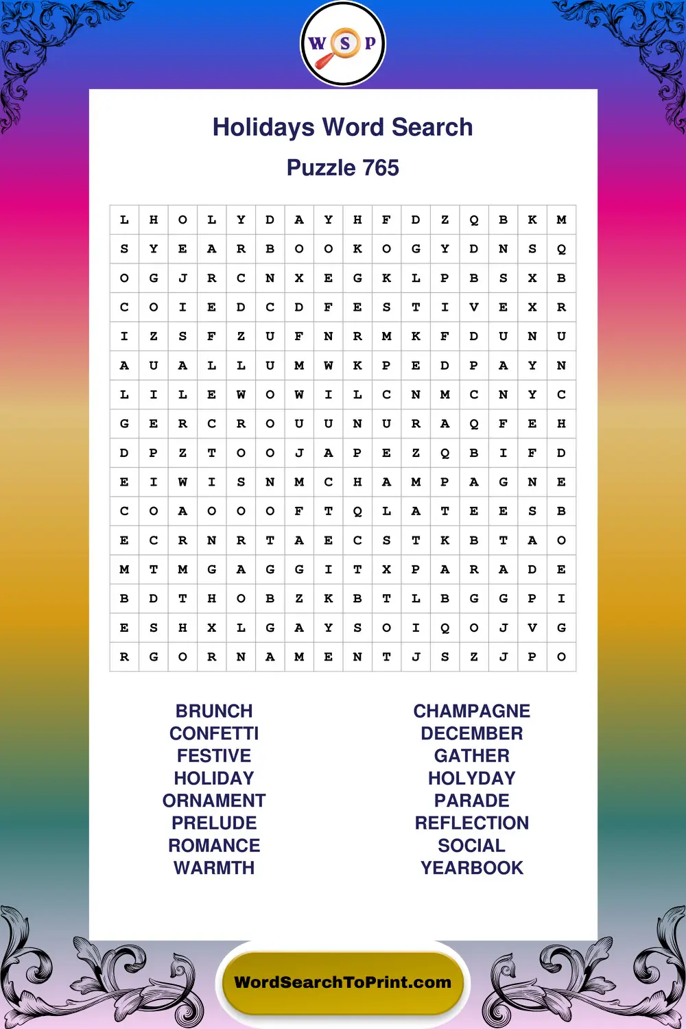Holidays Word Search Puzzle 765