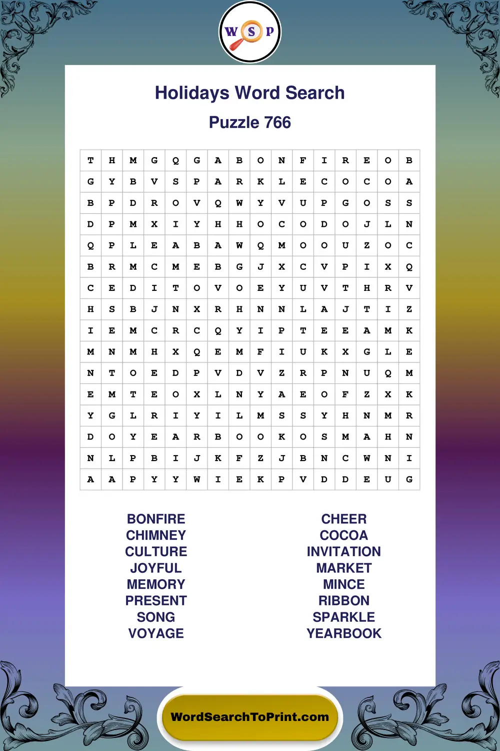Holidays Word Search Puzzle 766
