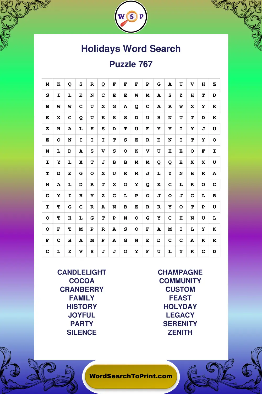 Holidays Word Search Puzzle 767