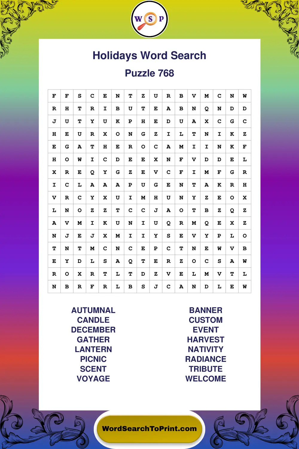 Holidays Word Search Puzzle 768