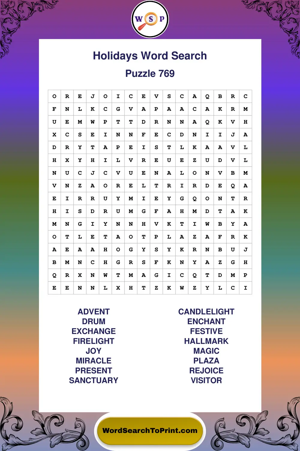 Holidays Word Search Puzzle 769