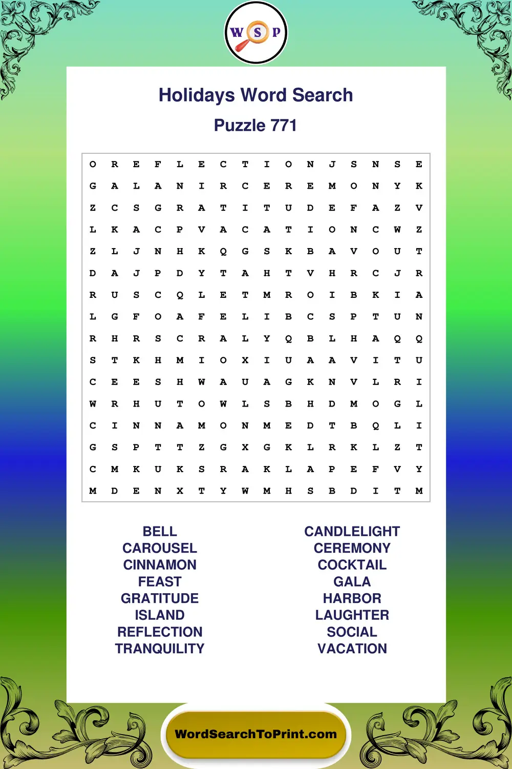 Holidays Word Search Puzzle 771