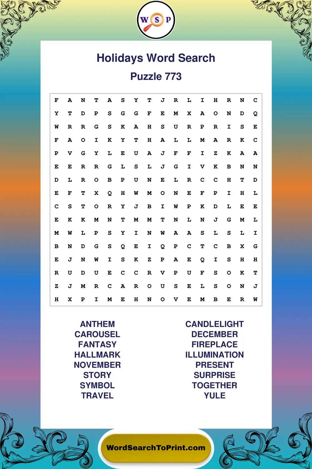 Holidays Word Search Puzzle 773