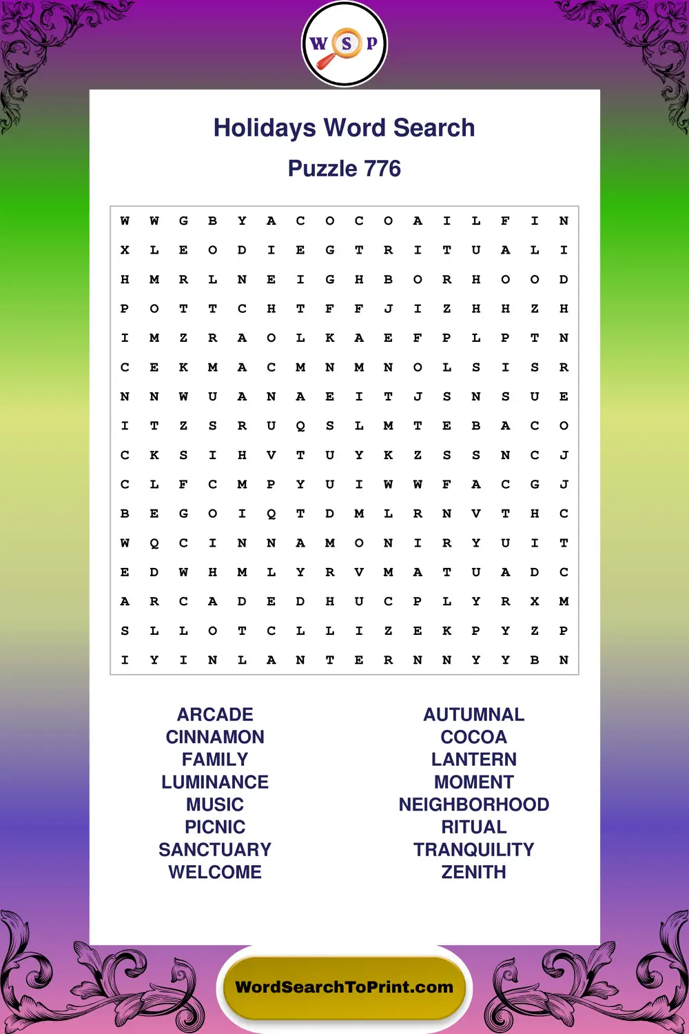 Holidays Word Search Puzzle 776