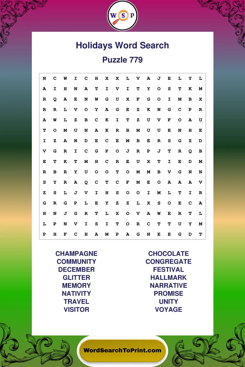 Holidays Word Search Puzzle 779