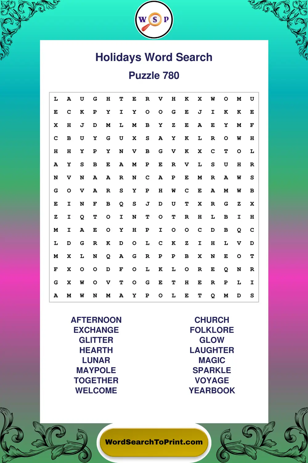 Holidays Word Search Puzzle 780