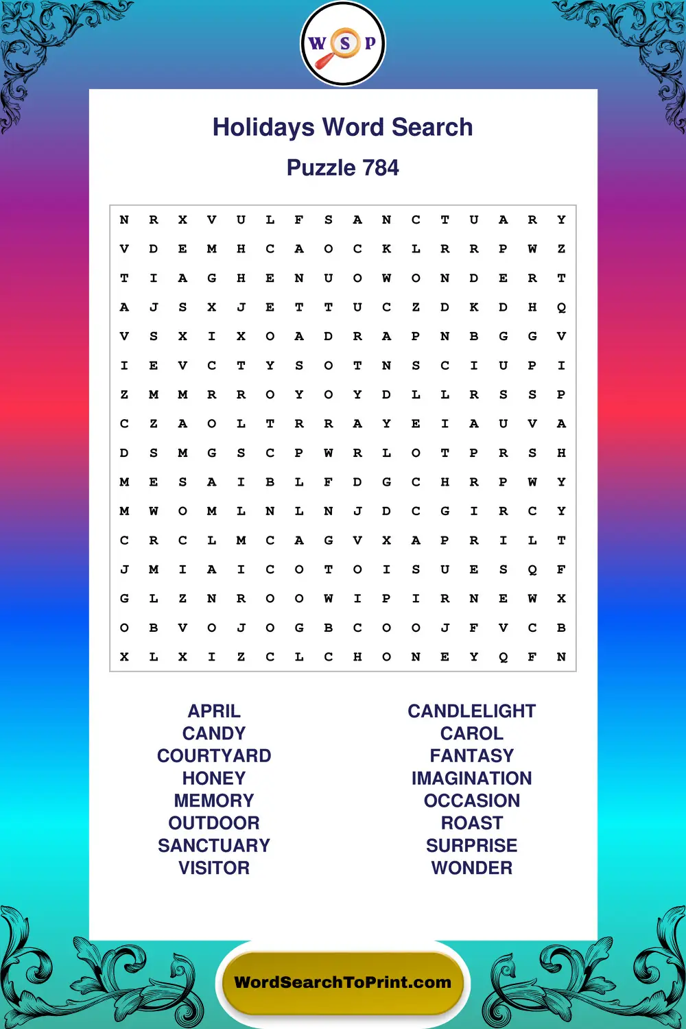 Holidays Word Search Puzzle 784
