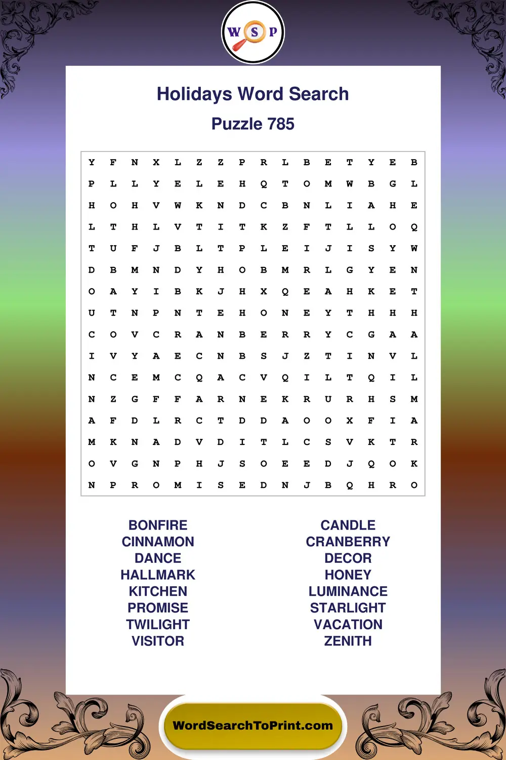 Holidays Word Search Puzzle 785
