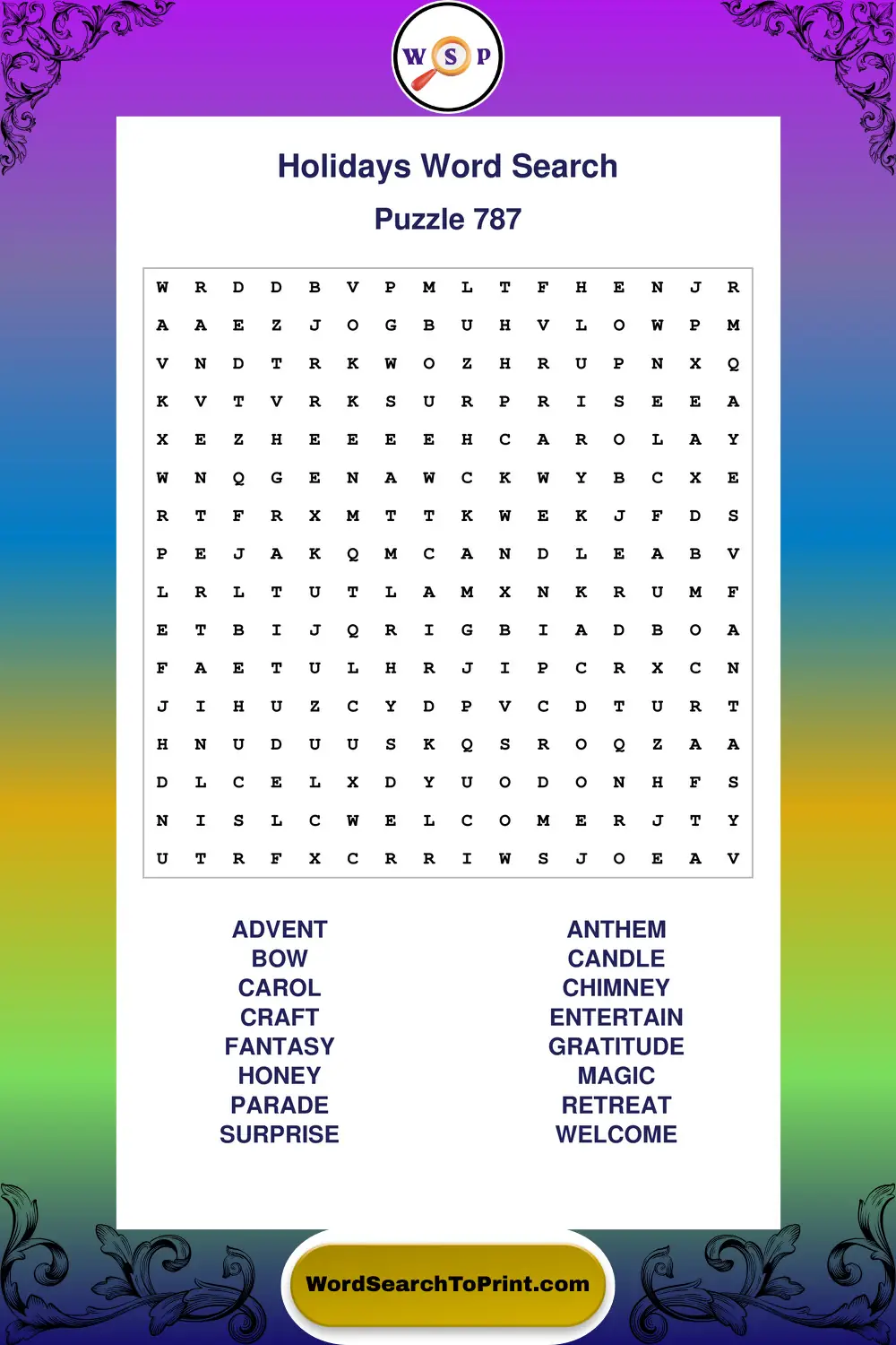 Holidays Word Search Puzzle 787