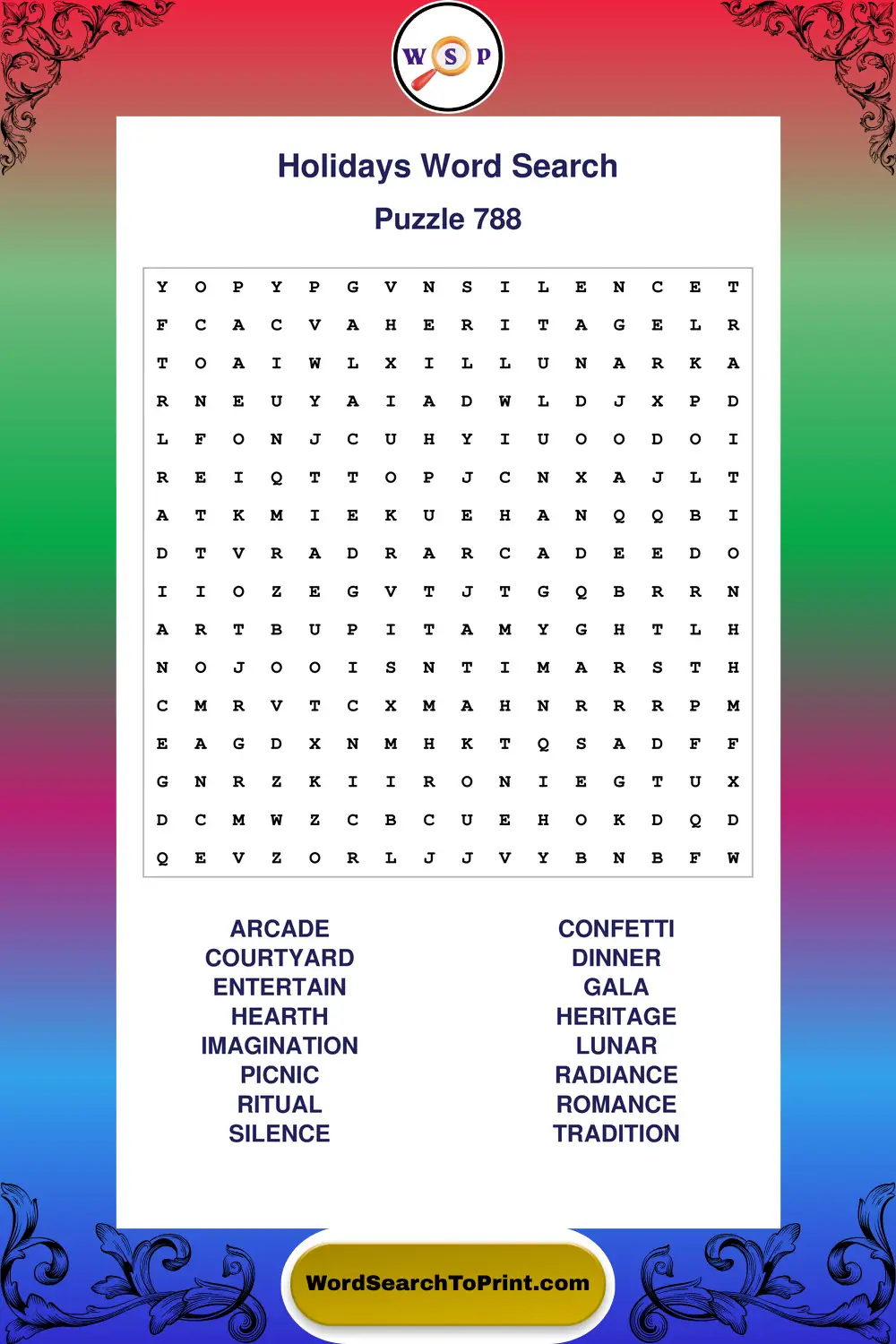 Holidays Word Search Puzzle 788