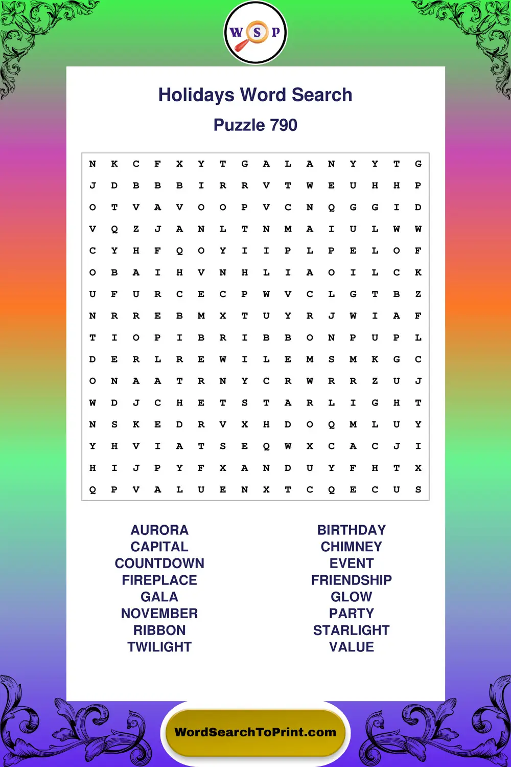 Holidays Word Search Puzzle 790