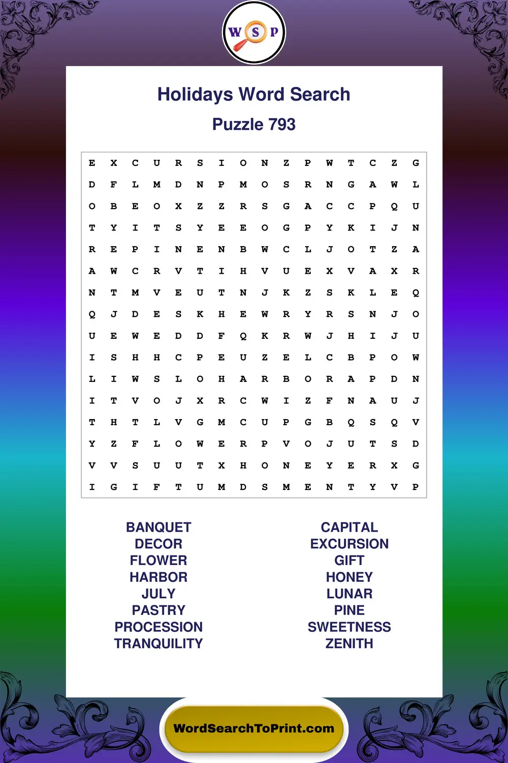 Holidays Word Search Puzzle 793