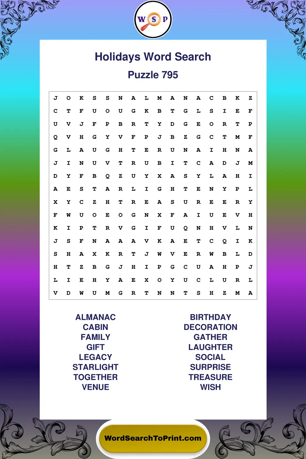 Holidays Word Search Puzzle 795