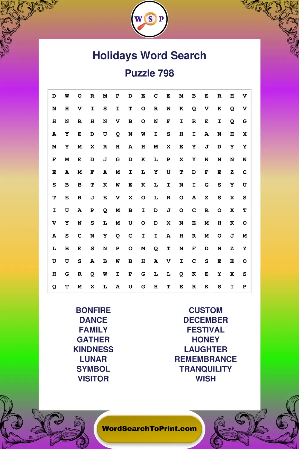 Holidays Word Search Puzzle 798
