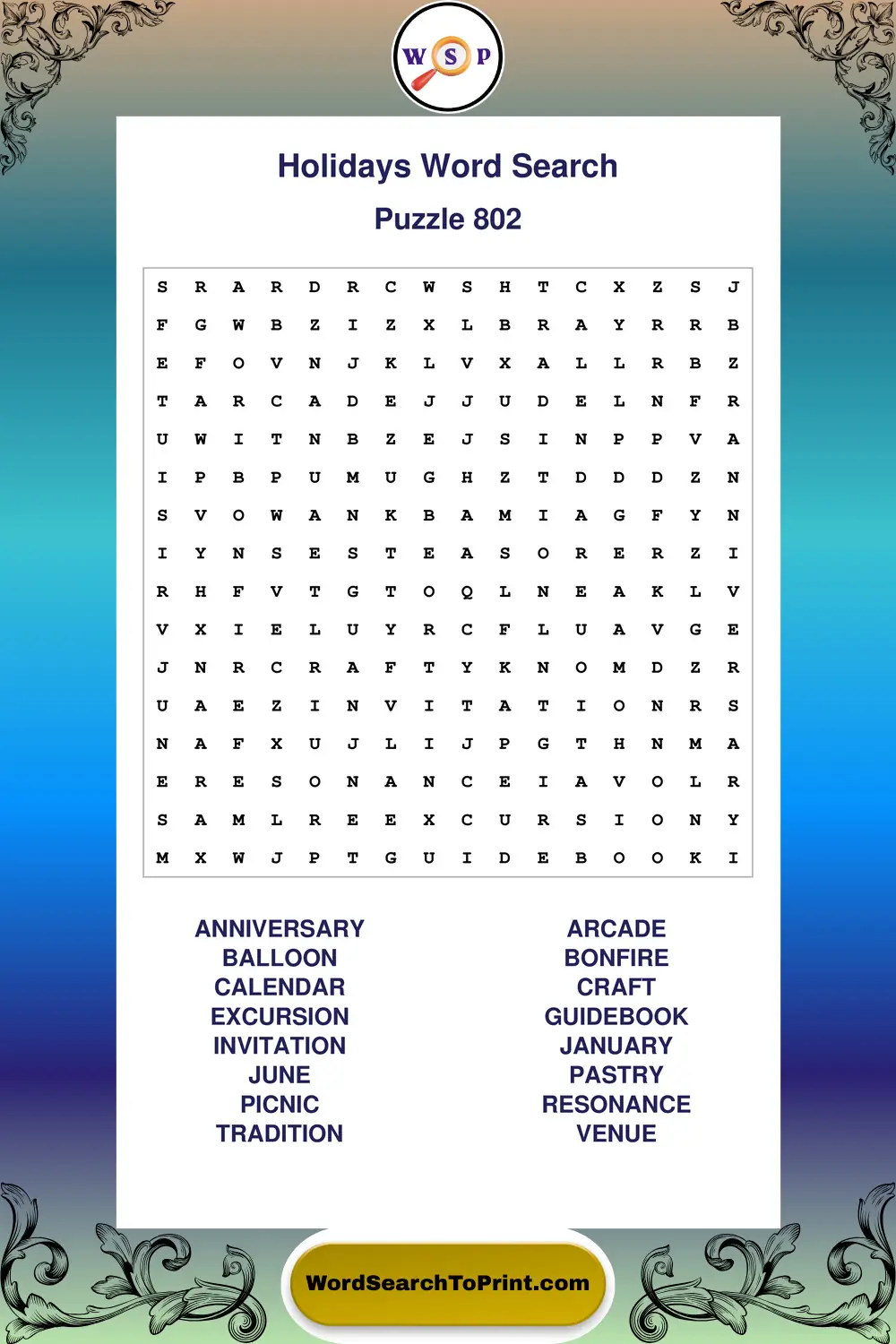 Holidays Word Search Puzzle 802