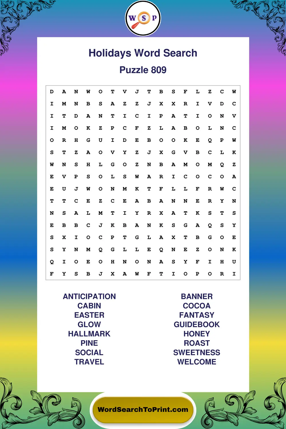 Holidays Word Search Puzzle 809