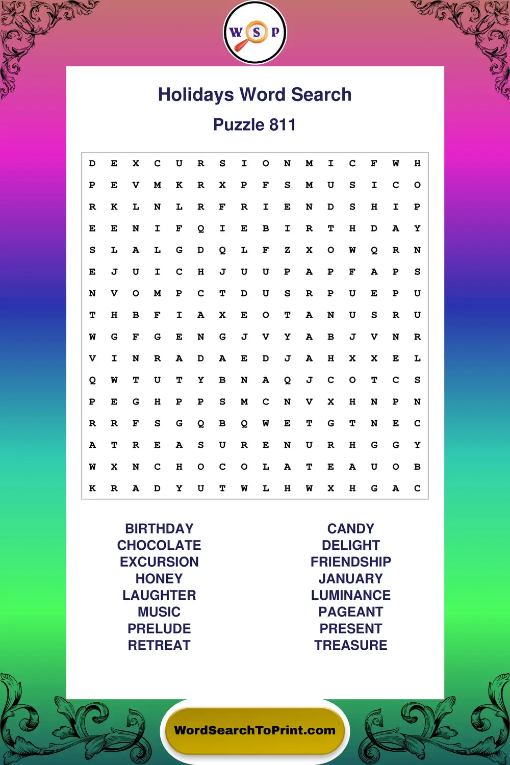 Holidays Word Search Puzzle 811