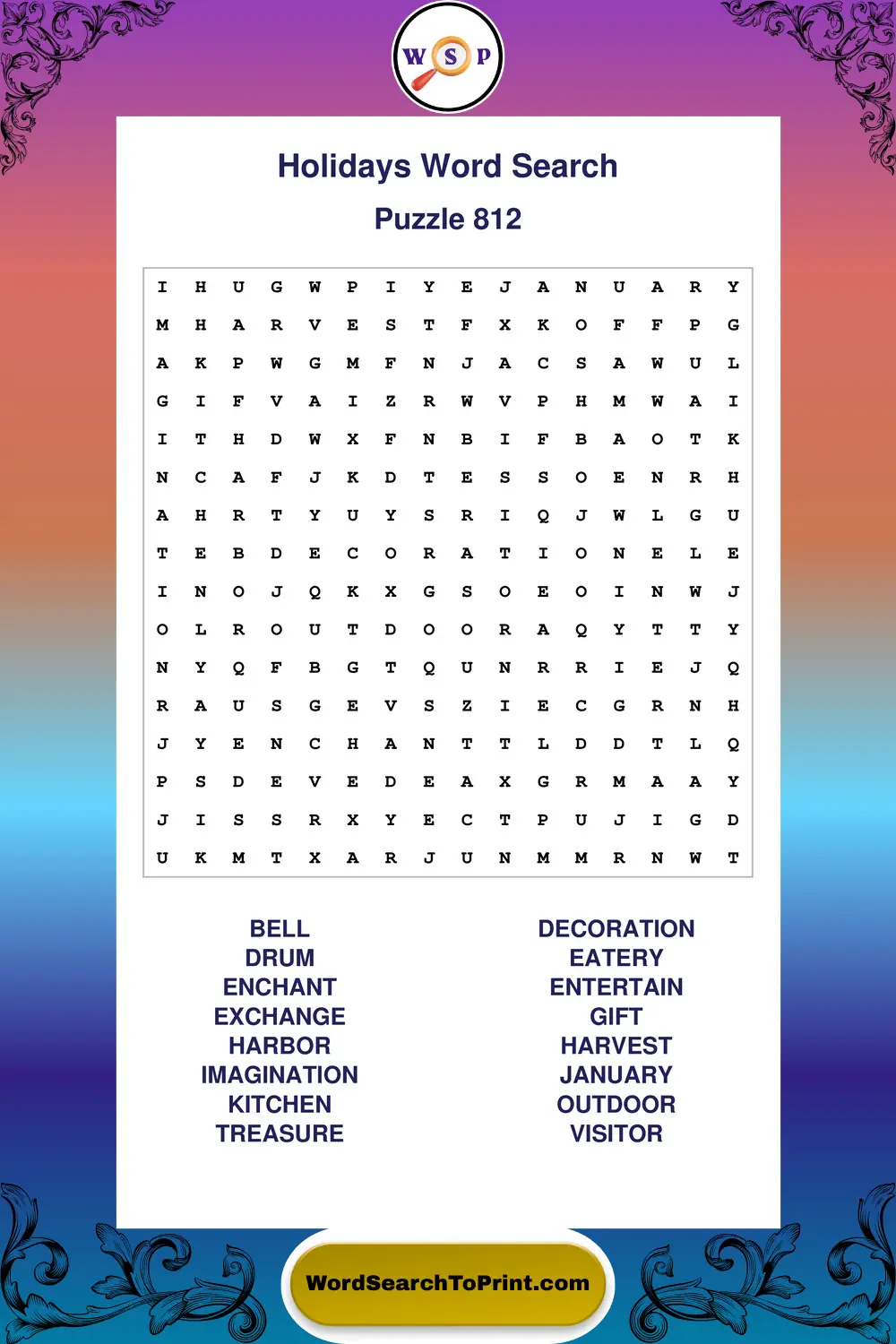 Holidays Word Search Puzzle 812