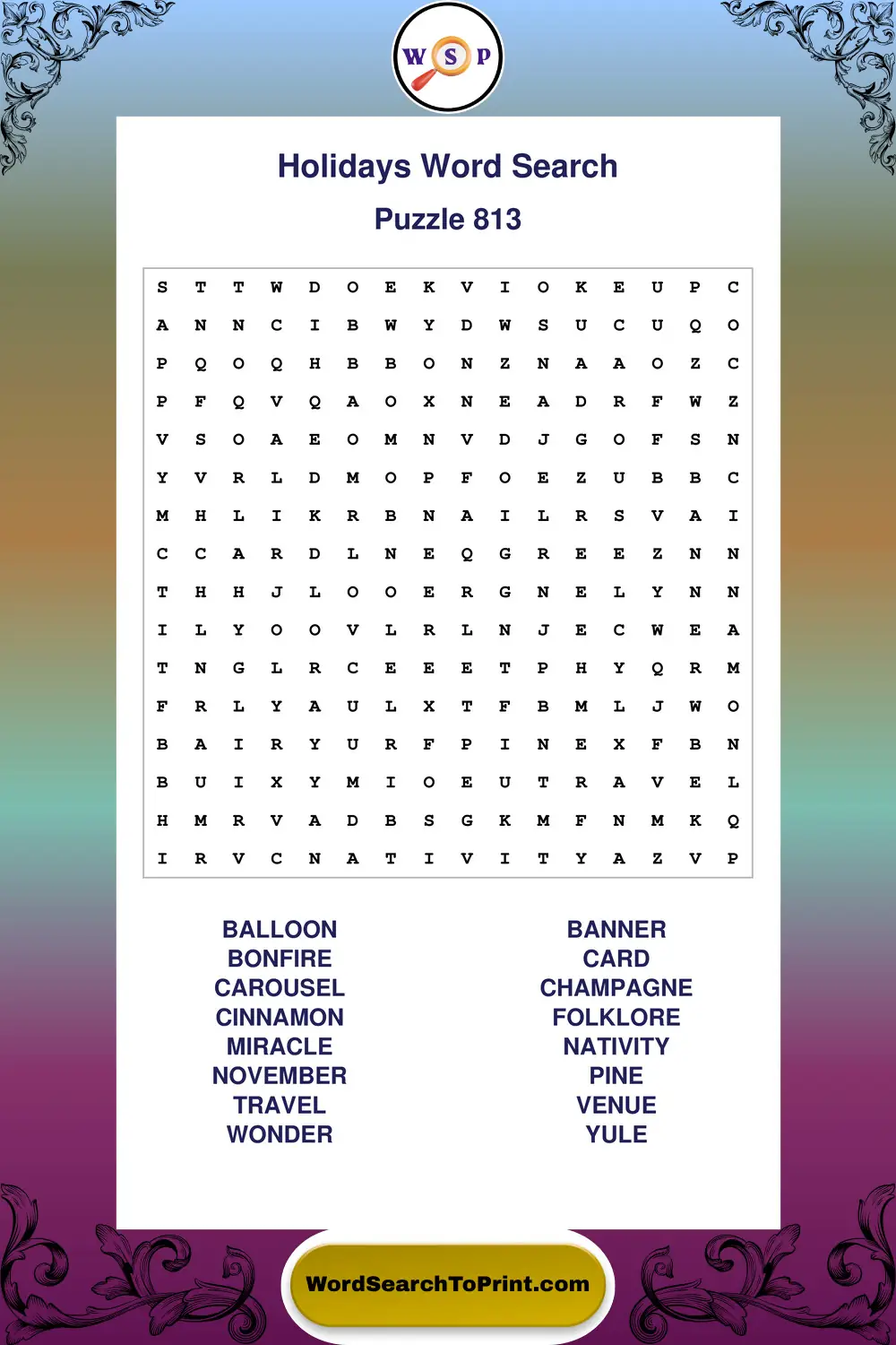 Holidays Word Search Puzzle 813