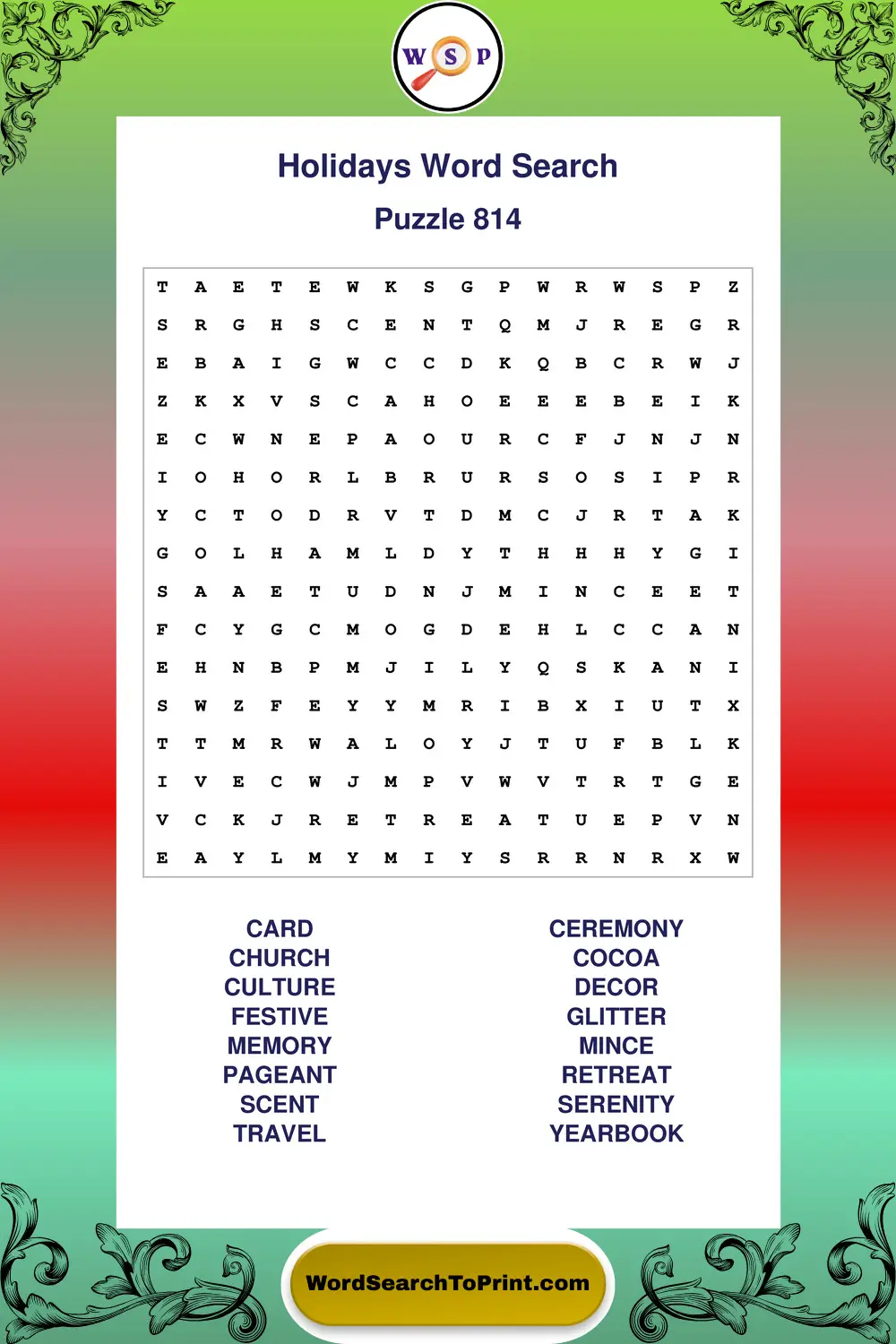 Holidays Word Search Puzzle 814