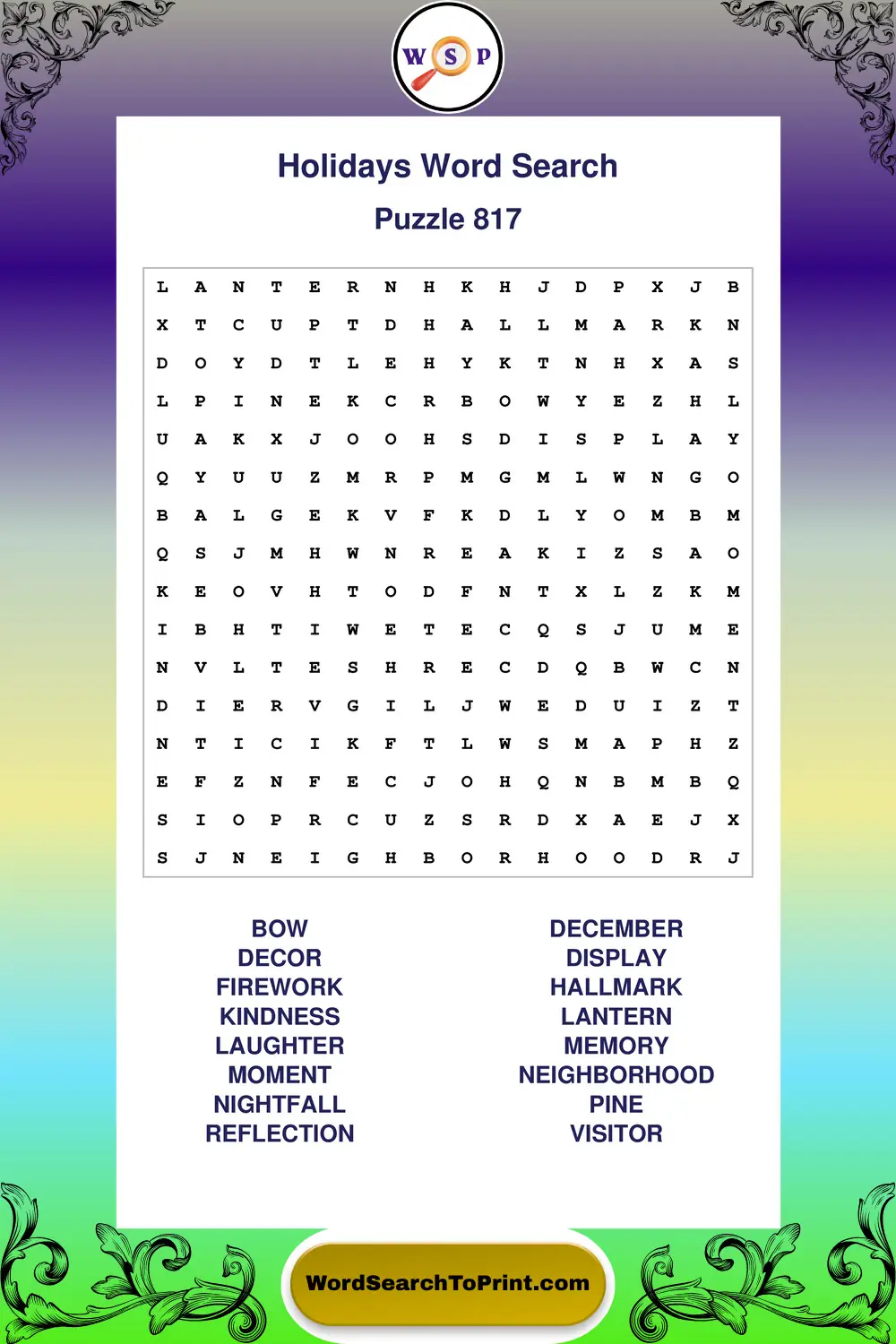 Holidays Word Search Puzzle 817