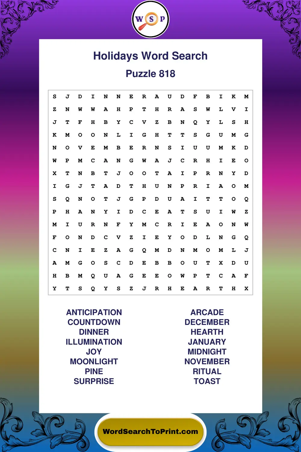 Holidays Word Search Puzzle 818