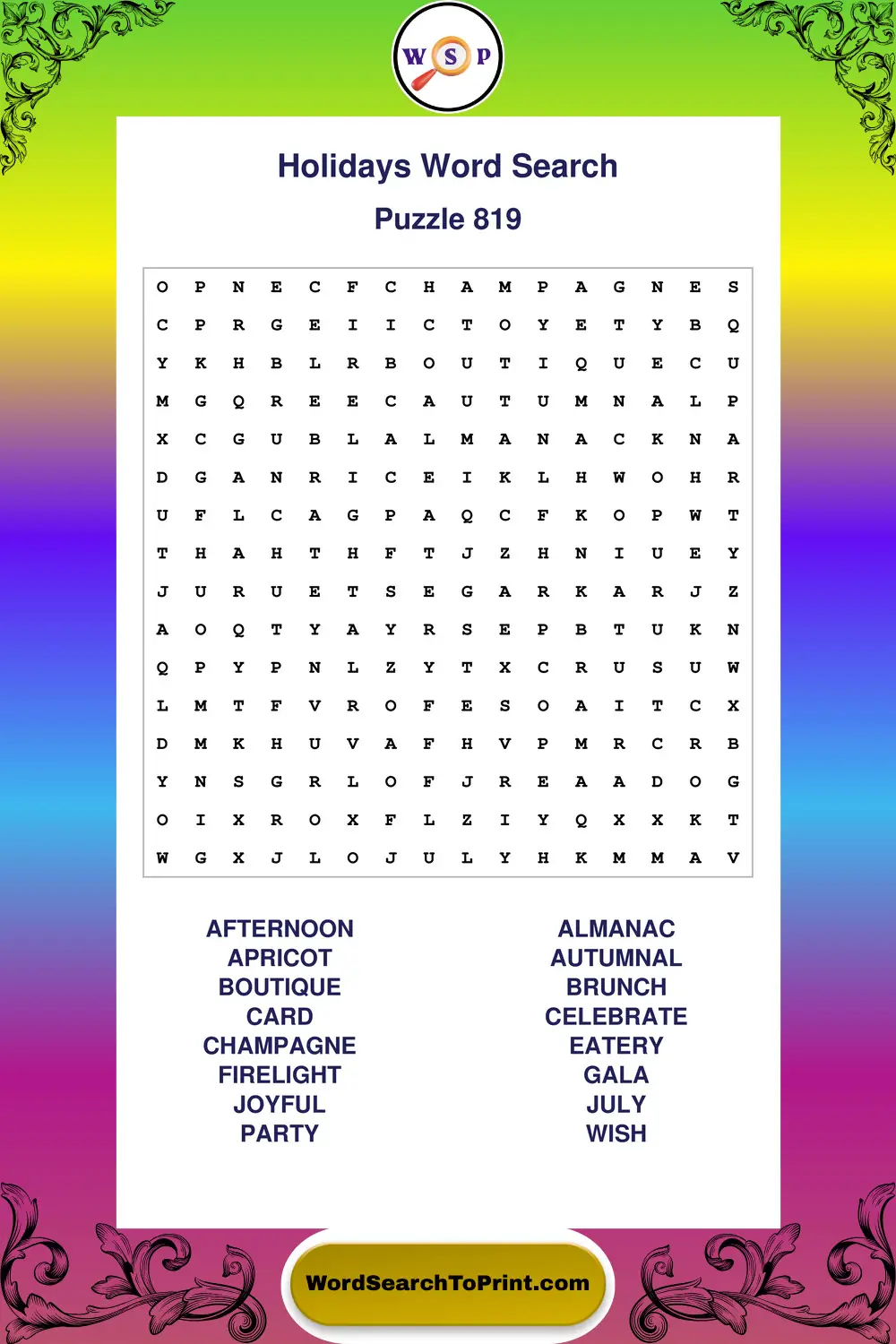 Holidays Word Search Puzzle 819