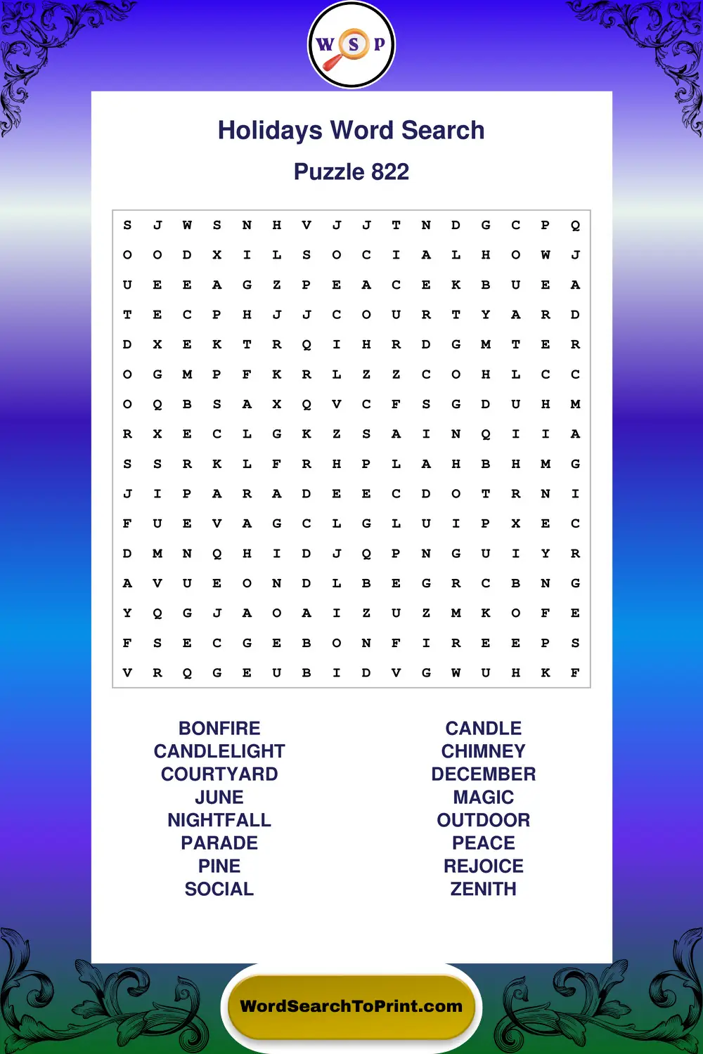 Holidays Word Search Puzzle 822