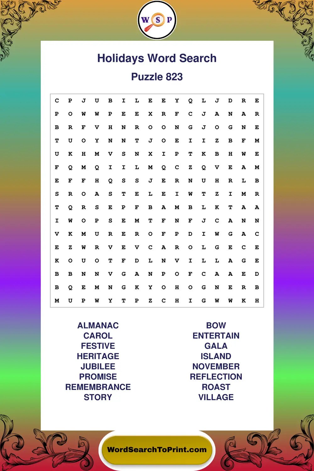 Holidays Word Search Puzzle 823
