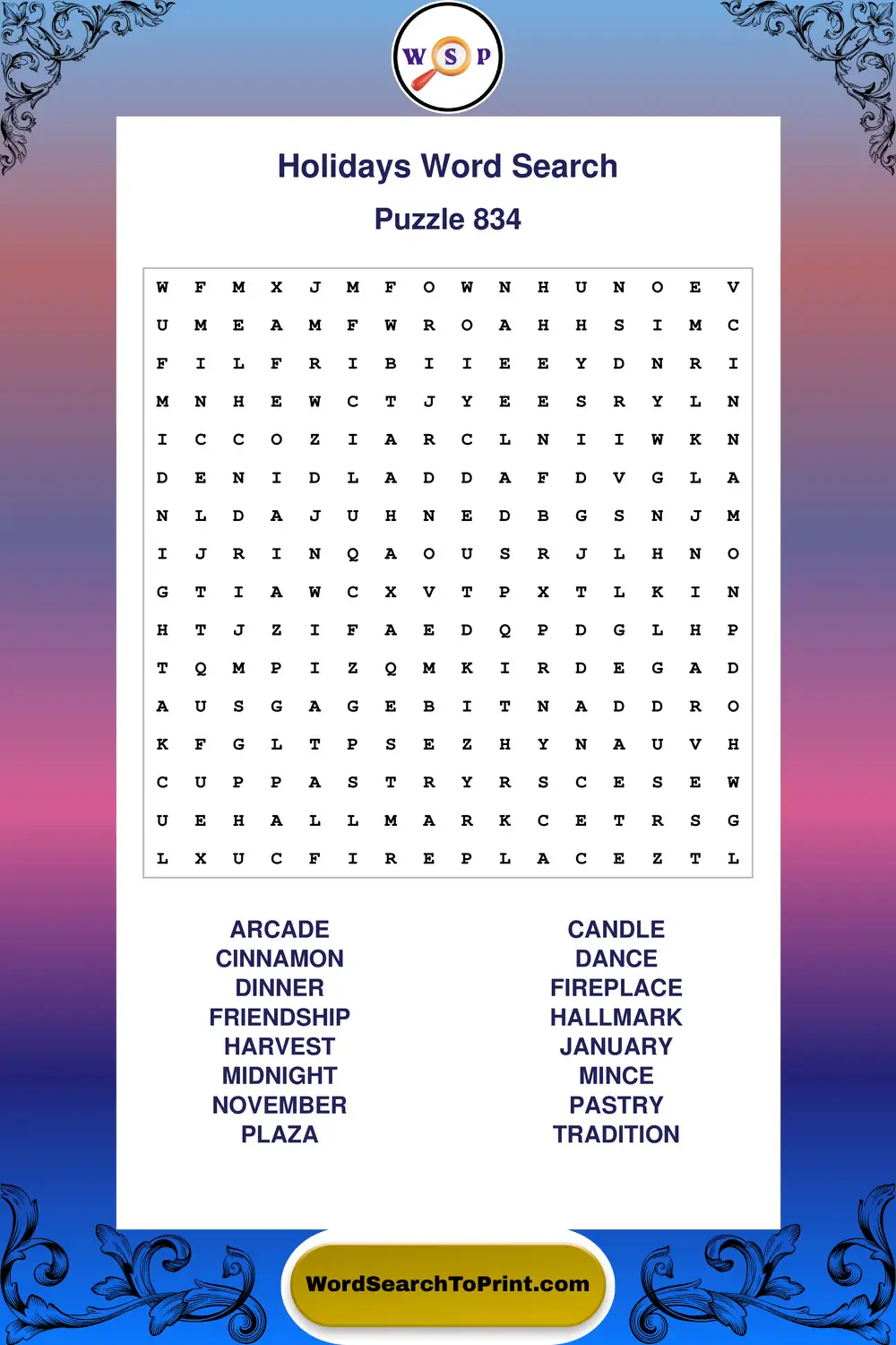 Holidays Word Search Puzzle 834