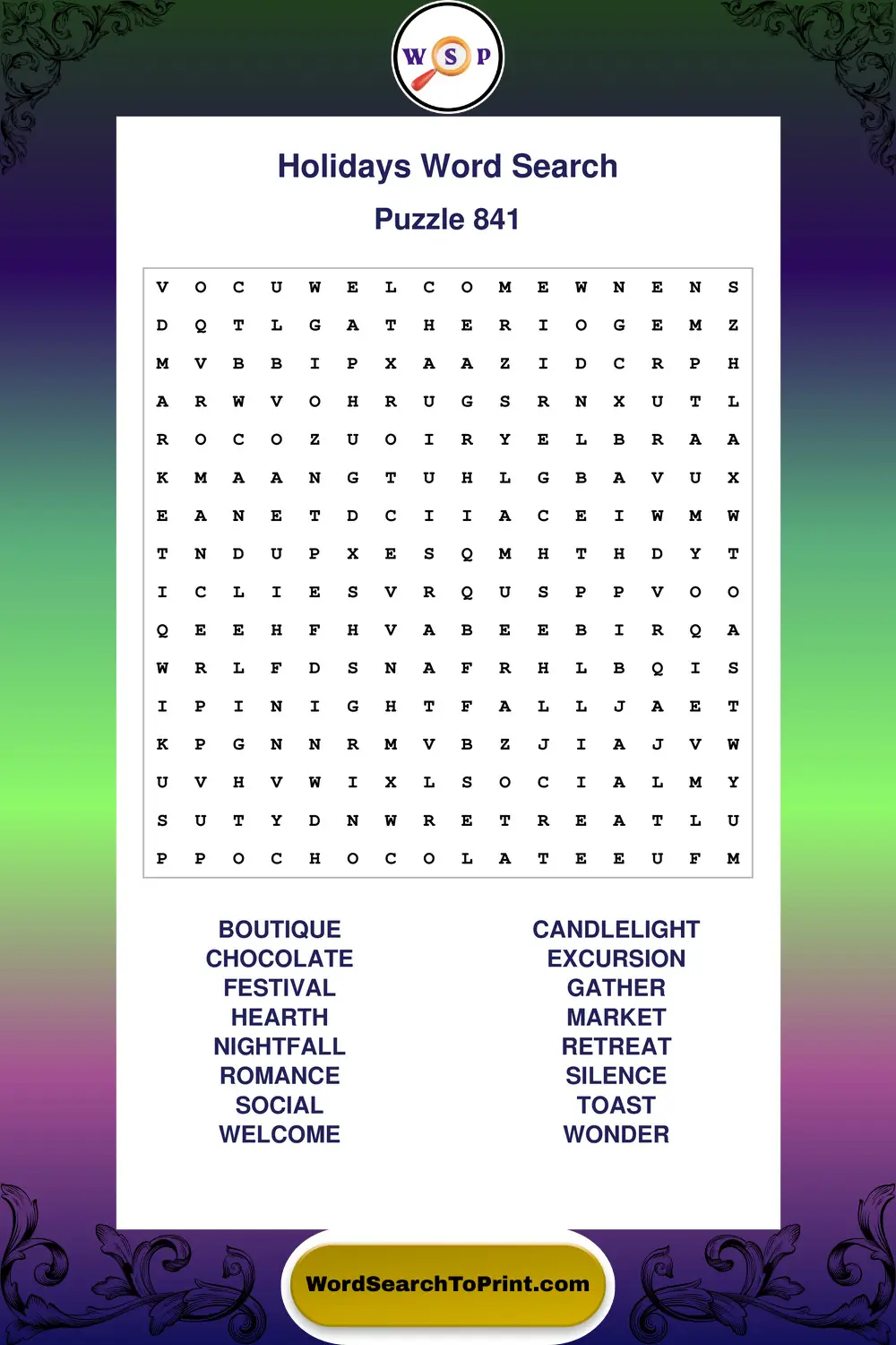 Holidays Word Search Puzzle 841