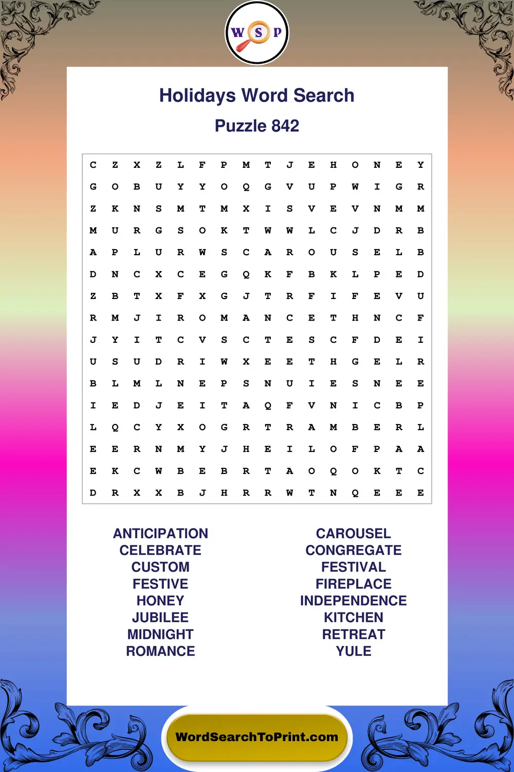 Holidays Word Search Puzzle 842