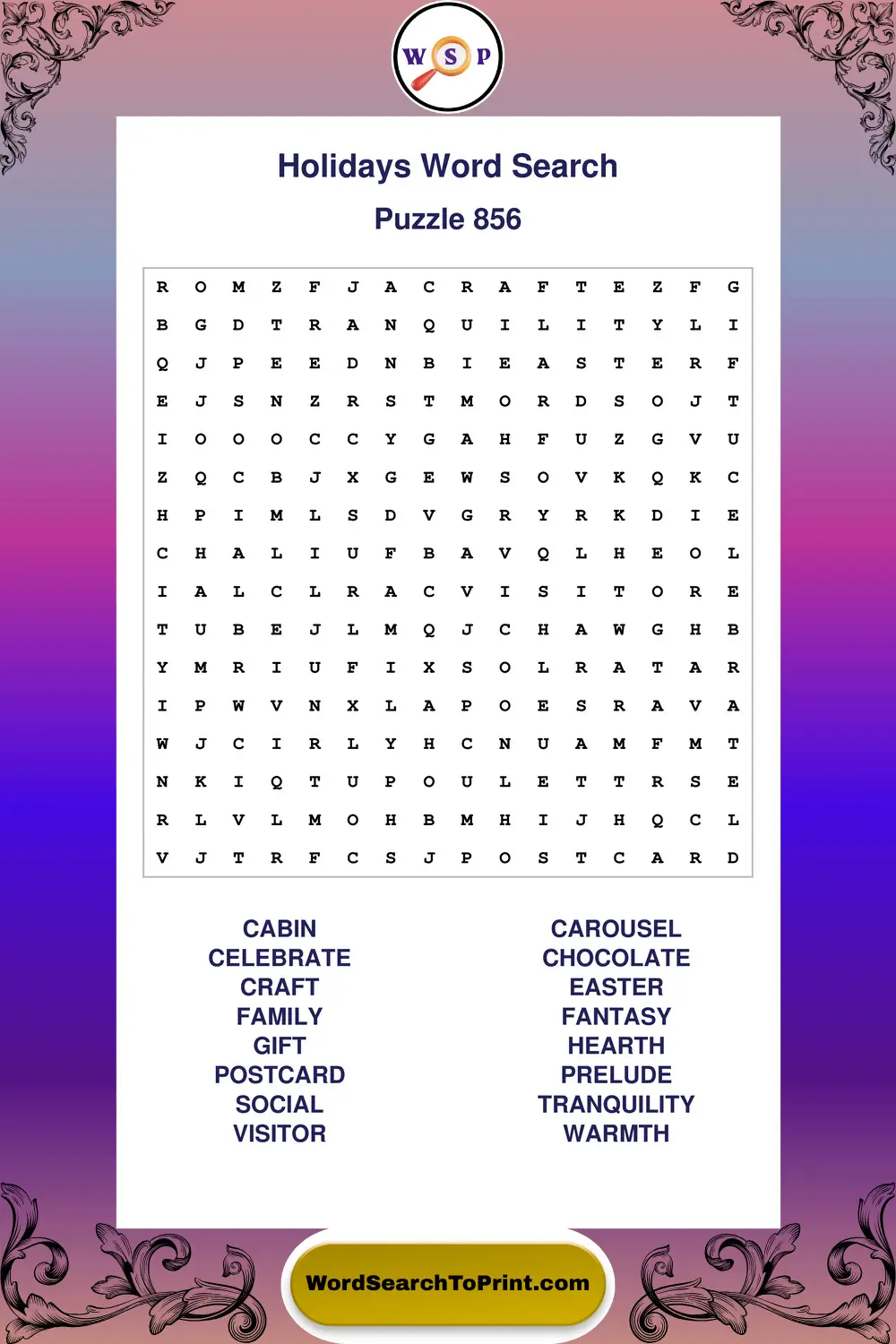Holidays Word Search Puzzle 856