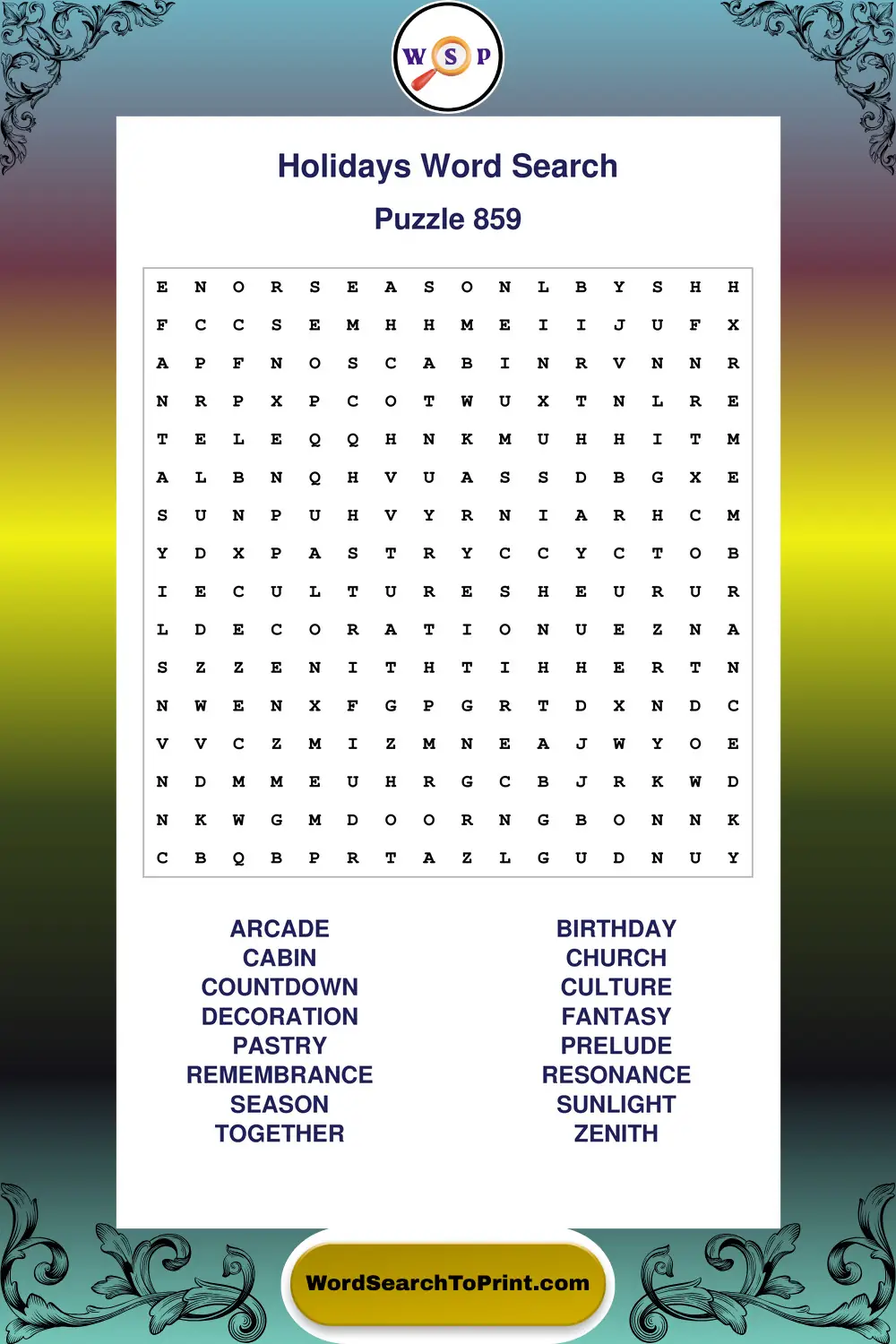 Holidays Word Search Puzzle 859