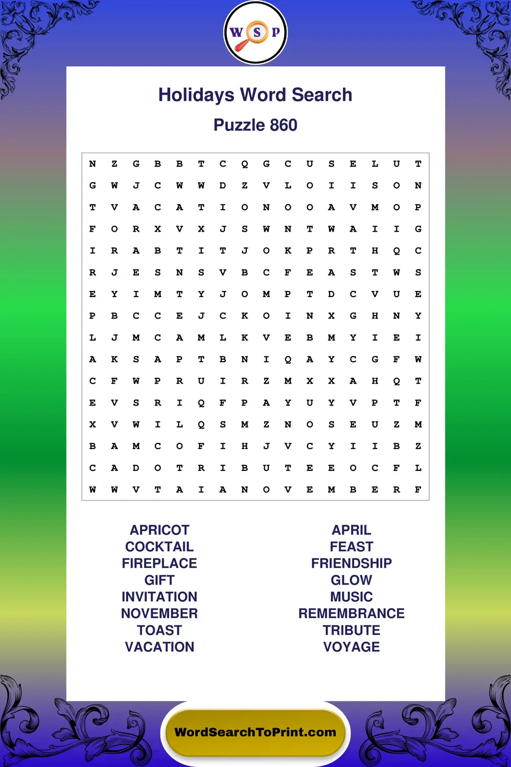 Holidays Word Search Puzzle 860