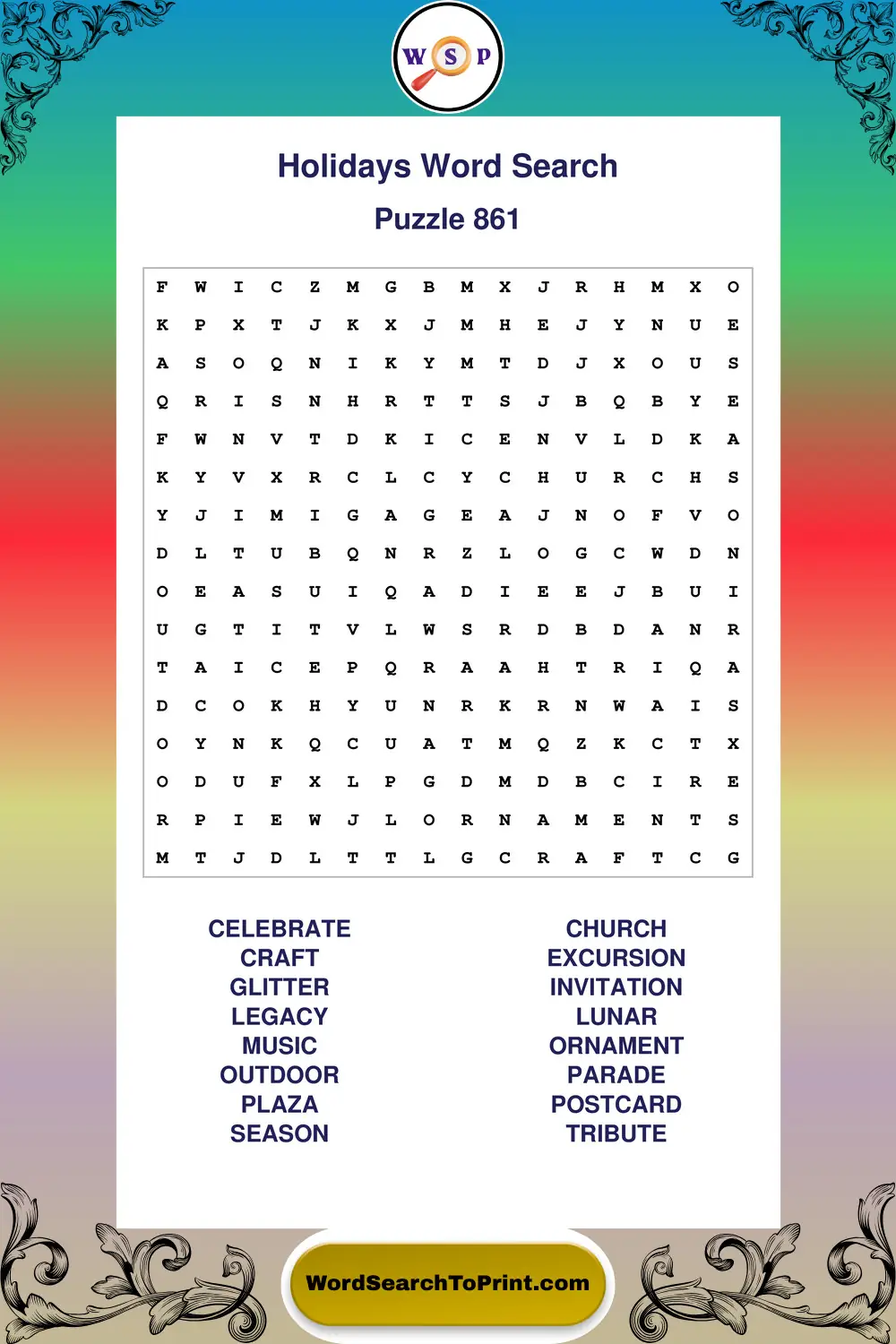Holidays Word Search Puzzle 861