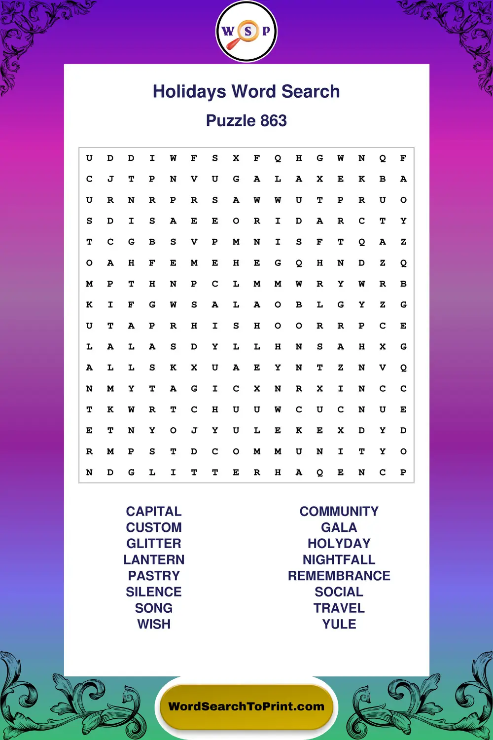 Holidays Word Search Puzzle 863