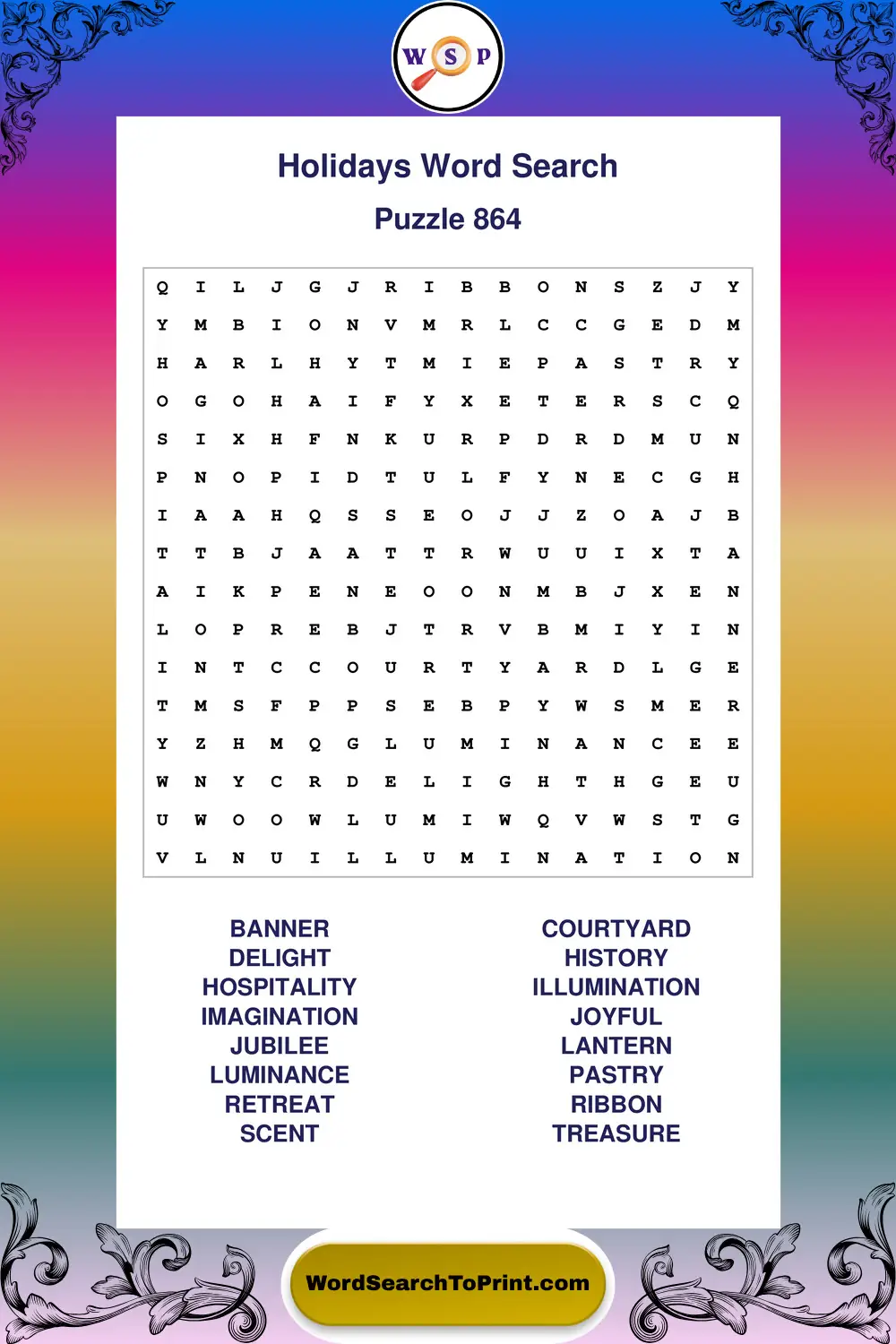 Holidays Word Search Puzzle 864