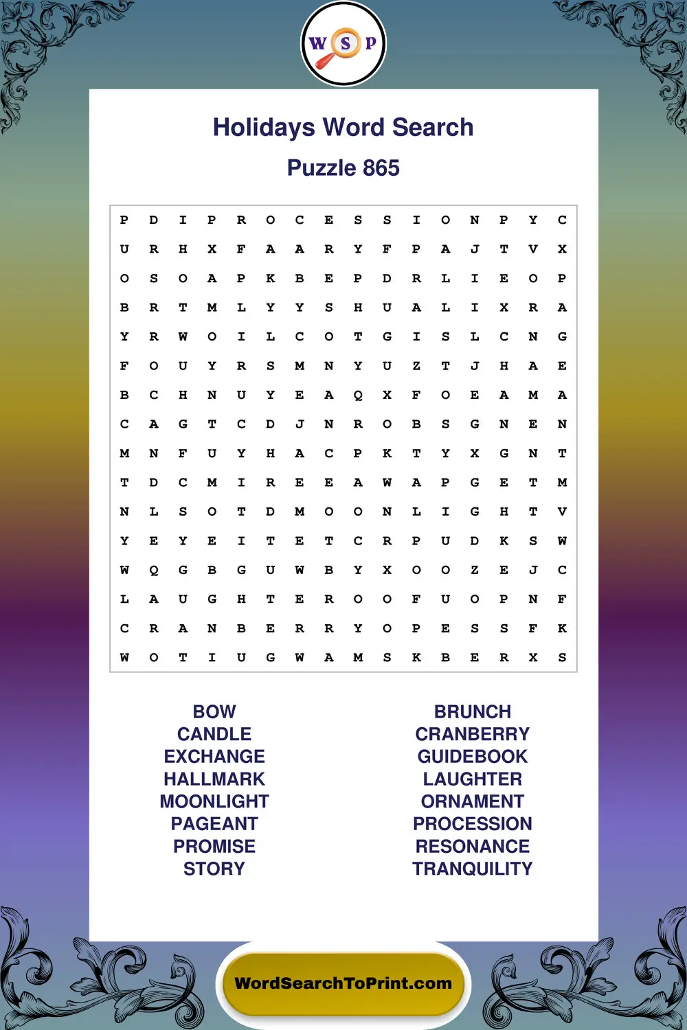 Holidays Word Search Puzzle 865