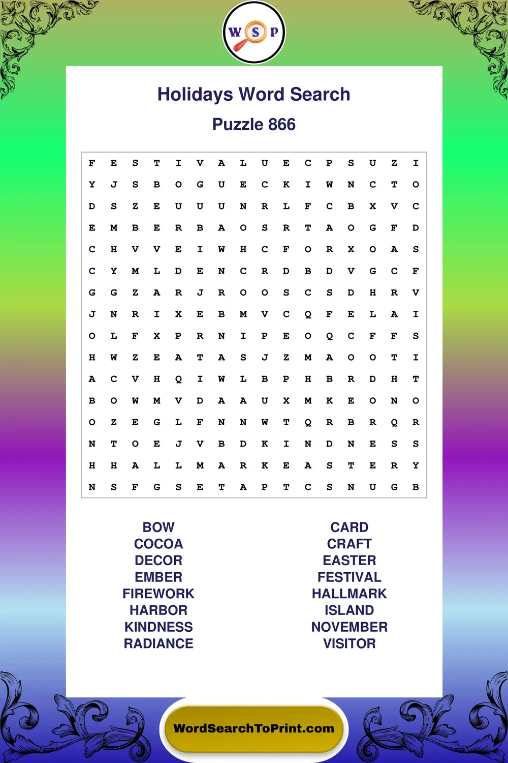 Holidays Word Search Puzzle 866
