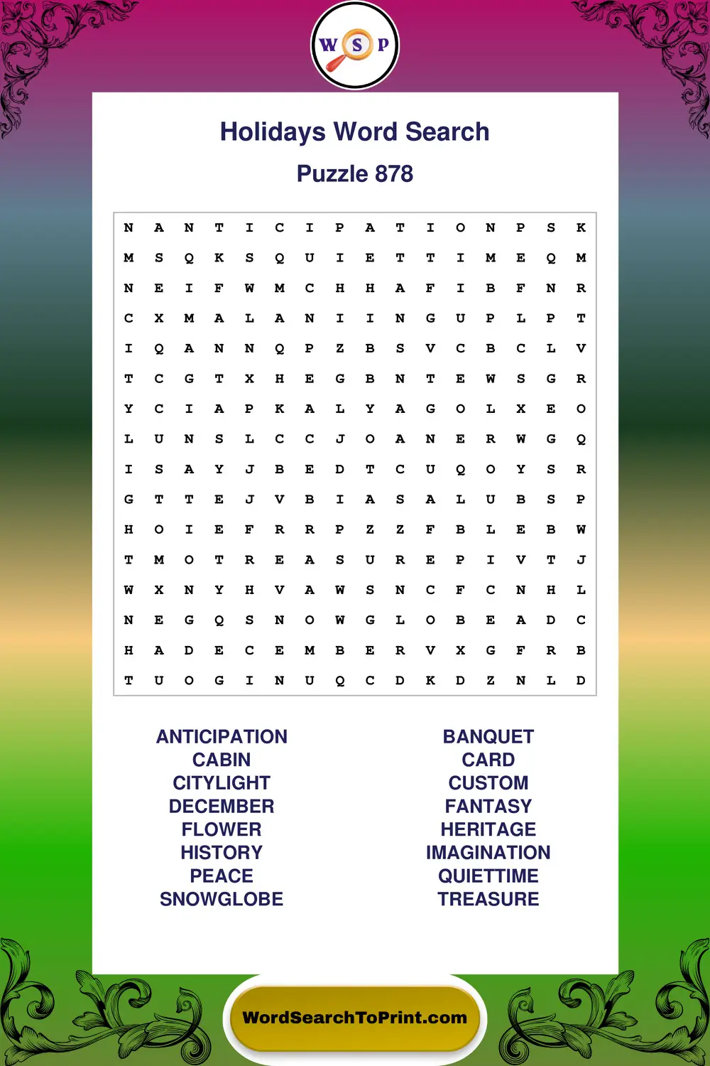 Holidays Word Search Puzzle 878