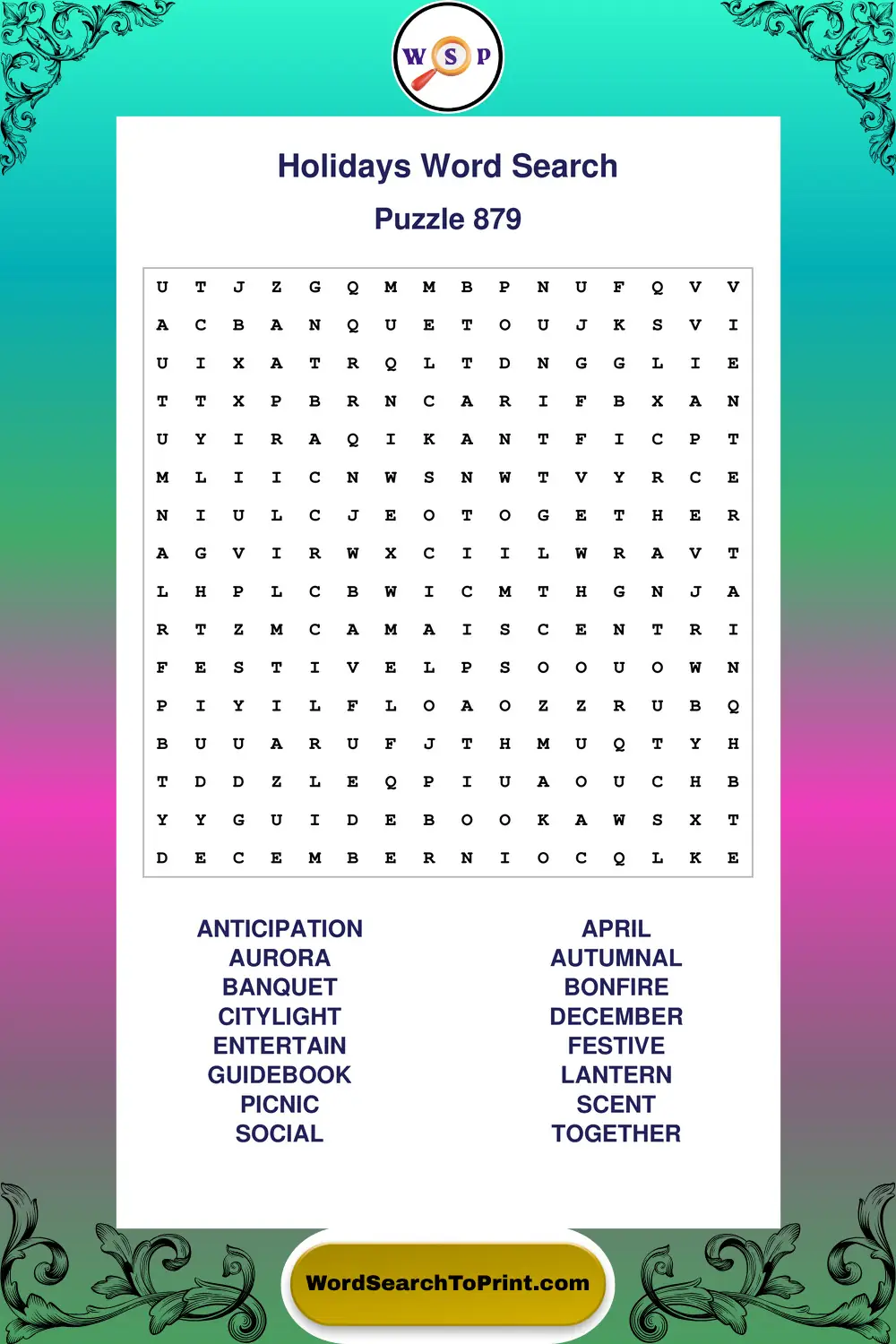 Holidays Word Search Puzzle 879